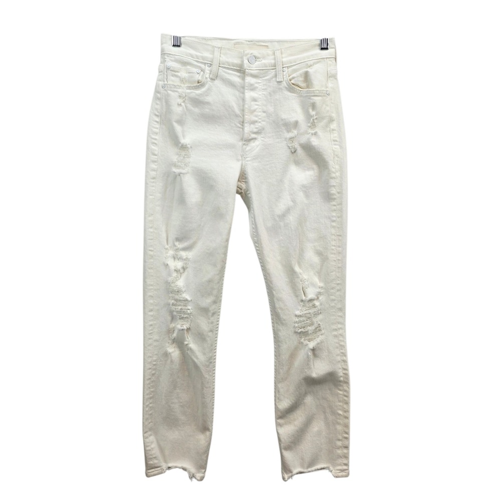 Mother Superior The Tomcat Ankle Jeans White Distressed‎ Raw Hem Size 27